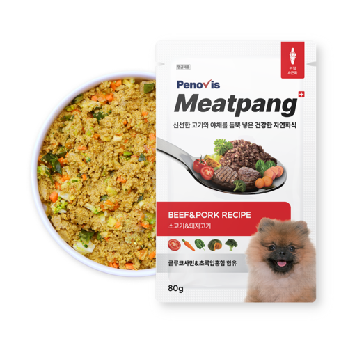 [페노비스] 미트팡 1박스(11팩) 소고기와 돼지고기 면역력 강화 노령견 특식 강아지 화식 자연식 사료 80g